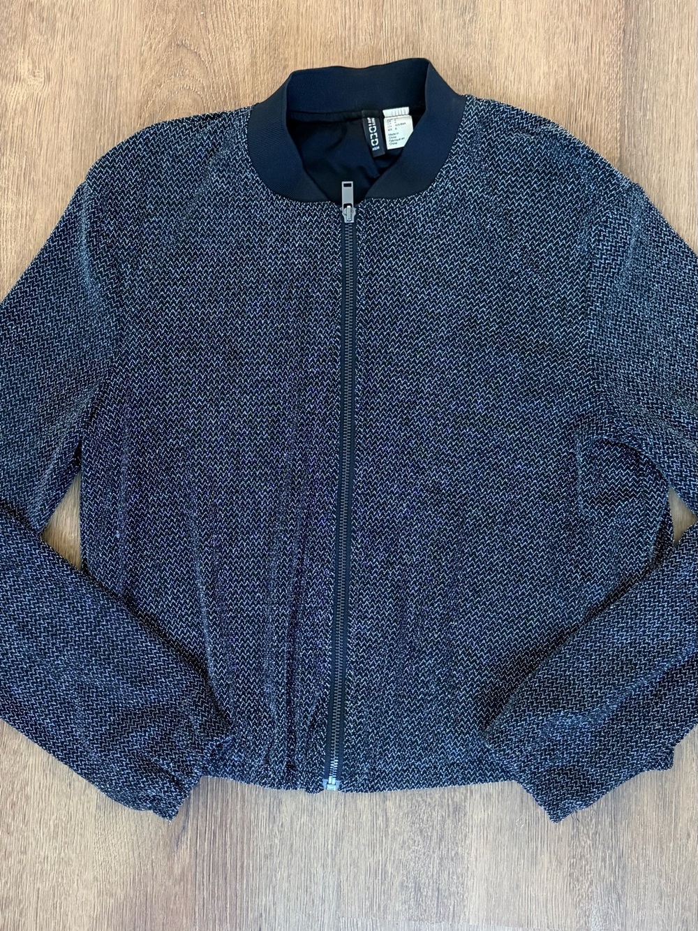 H&M Silver & Black Knit Zip Bomber Jacket